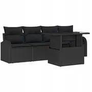 Āra dīvānu komplekts vidaXL 5 daļas ar spilveniem Black polirattans, 2 vietu āra dīvāns uzglabāšanas nodalījumu un polirattans  3357286 8721288374899
