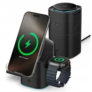 Lādētājs Spigen Essential Ef223Ms Qi2 rotējošs magnētisks - 3In1 Magsafe bezvadu lādētājs iPhone, Airpods un Apple Watch 15W Black  Ach09542 8800283303773