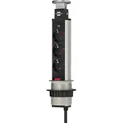 Brennenstuhl Tower Power versenkbare Steckdosenleiste 3-Fach Silber/Black, 2 Meter  1396200003 4007123632855