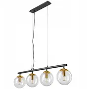 Lamkur Eloise 47447 griestu lampa modernā stila ar stieni un stikla bumbiņu abažūriem 4X15W E14 Black/Brass  5907687447447