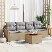 vidaXL 5 daļu dārza dīvānu komplekts ar spilveniem Beige poliratāns akācija  3347511 8721158976253
