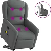 vidaXL paceļams masāžas krēsls, izvelkams, Dark Grey, audums  3303205 8721102961878