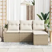 vidaXL Dārza dīvānu komplekts 4 daļas ar spilveniem Beige Polirattans  3354660 8721288349316