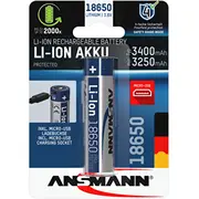 Ansmann Li-Ion akumulators 3.400 mAh ar Micro-Usb uzlādes ligzdu 18650, 1 gab.  1307-0003 4013674161379