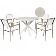 Āra mēbeļu komplekts 4 personām Beliani Maletto/Grosseto metāls ar marmora efektu White/Beige  525856 Bel 4255664886231