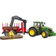 Bruder John Deere 7R 350 koka stumšanas piekabe Green/Red, iekļauti 4 baļķi  03154 4001702031541