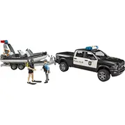Bruder Ram 2500 Polizei Pickup, LS Modul, Anhänger mit Boot Black/Weiß, Inkl. 2 Figuren  02507 4001702025076