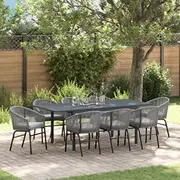 vidaXL 10 daļu dārza ēdamistabas komplekts ar spilveniem Grey poliratāns, Saliekams galds Anthracite 140-210X90X73 cm tērauds  3378833 8721288631152