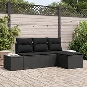 vidaXL 4-Personu dārza dīvānu komplekts ar spilveniem Black polirattans  3355682 8721288359537