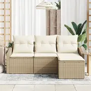 vidaXL Dārza dīvānu komplekts 4 daļās ar spilveniem Beige polirattans  3355340 8721288356116