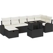 Dārza mēbeļu komplekts vidaXL ar 8 daļām un spilveniem Black poliratans, dārza dīvāns divvietīgs vietu uzglabāšanai poliratans  3361096 8721288412157
