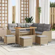 Āra dīvānu komplekts vidaXL 9 daļas ar spilveniem, beige, poliratāns, akācijas mēbeļu  3364222 8721288443410