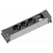 Bachmann Power Frame 916.006, 3X aizsargkontaktligzda, 1X pielāgots modulis Black/Grey, medium  916.006 4016514046898