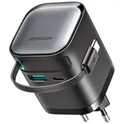 Joyroom Travel Charger Gan Fast CU, 65W, Pd 3.0, Qc with Bulit-In Retractable Type-C cable 0.7M Black Jr-Tcl02  Jr-Tcl02-Blk 6956116714475