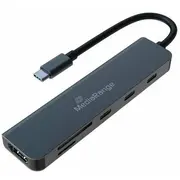 Mediarange Usb-C 6 vienā daudzportu adapteris, silver  Mrcs519 4260664877462 84718000