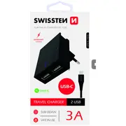 Swissten Tīkla Lādētājs Usb 3А / 15W Ar Usb-C vadu 1.2M  Sw-Det-3Awcuc-B 8595217463288