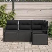 vidaXL 4 daļu dārza dīvānu komplekts ar spilveniem Black polirattans  3346363 8721158959492