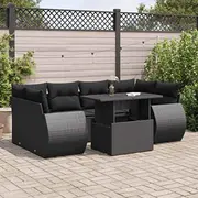 vidaXL 7 daļu dārza atpūtas mēbeļu komplekts ar spilveniem, Black  3326586 8721158740229