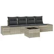 vidaXL 5 elementu dārza dīvānu komplekts ar spilveniem Light Grey polirattans  3346932 8721158965189