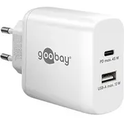 Usb-C un Usb lādētājs Goobay 65412 Pd Dual Fast Charger 45W, White