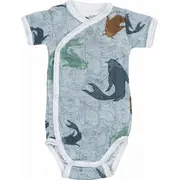 Lodger Romper Empire Fish kokvilnas bodijs ar īsām piedruknēm, Dusty turqoise, 68 cm - Rf 08168