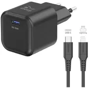 Swissten Tīkla Lādētājs Gan Usb-C 35W Pd  Datu kabelis - Lightning 1.2M 8595217484474 iekārtas lādētājs