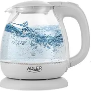 Adler Kettle Ad 1283G Standard  1100 W 1 L Plastic/ glass White/ transparent 360 rotational base 5902934833417 Elektriskā Tējkanna