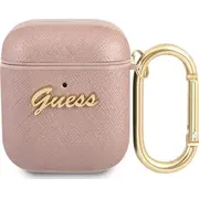 Guess Etui ochronne Gua2Sasmp Saffiano Script Metal Collection do Airpods 1/2 rozowe Gue1165Pnk 3666339009816  Joinedit25702354