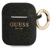 Guess Gua2Sggek Airpods cover czarnyblack Silicone Glitter  3666339010263 74877-Uniw Gue001389 Gue001389-0 Gue1087Blk maciņš apvalks mobilajam telefonam