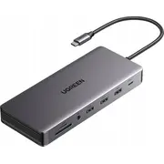 Hub Usb-C Ugreen Cm681  4X Usb 2X Hdmi Displayport Rj45 Sd/Tf Aux Pd 100W Szary 6941876219780 15978 centrmezgli