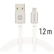 Swissten Textile Fast Charge 3A Lightning Md818Zm/A Datu un Uzlādes Kabelis 1.2M Sudraba  8595217455658 Sw-Qu-Ligh-3A-1.2M-Si Usb kabelis