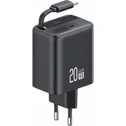 Ladowarka Usams Lad. siec. 1Xusb-C ze zwijanym kablem Usb-C Retractable PdQc 20W Gan Fast Charging czarny/black Yc Series Cc233Tc01  13816790 6958444991016 Joinedit63119455 iekārtas lādētājs