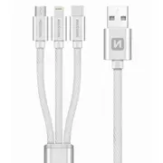 Swissten Textile Universal 3In1 Usb-C / Lightning Data Mfi Mircousb kabelis 1 2 m Sudraba  72501102 Sv0153259010 aksesuārs mobilajiem telefoniem