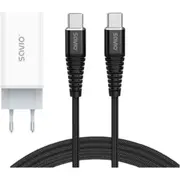 Ładowarka Savio sieciowa 65W Gan La-07 z kablem typu C-Usb typ C 100W 1M  biało-czarna 1300543 La07Set02 14218377 La-07Set02