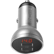 Baseus car charger with display  2X Usb 4.8A 24W Silver Ccbx 0S 6953156215382 aksesuārs mobilajiem telefoniem