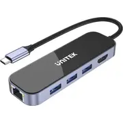 Unitek Hub Usb-C 3.1  Rj-45 3Xusb-A Hdmi 4K Pd100W D1084A Usb centrmezgli