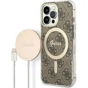 Zestaw Guess Gubpp13Lh4Eacsw Case Charger iPhone 13 Pro brązowybrown hard case 4G Print Magsafe  136498-Uniw 3666339102876 Gue002550-0 Gue2287 maciņš apvalks mobilajam telefonam